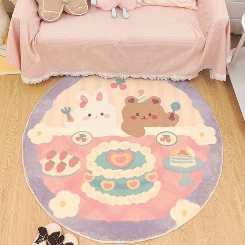 귀여운 토끼 곰 케이크 프린트 라운드 러그 부드러운 미 - Wholesale Commercial Printing 리뷰 및 가격